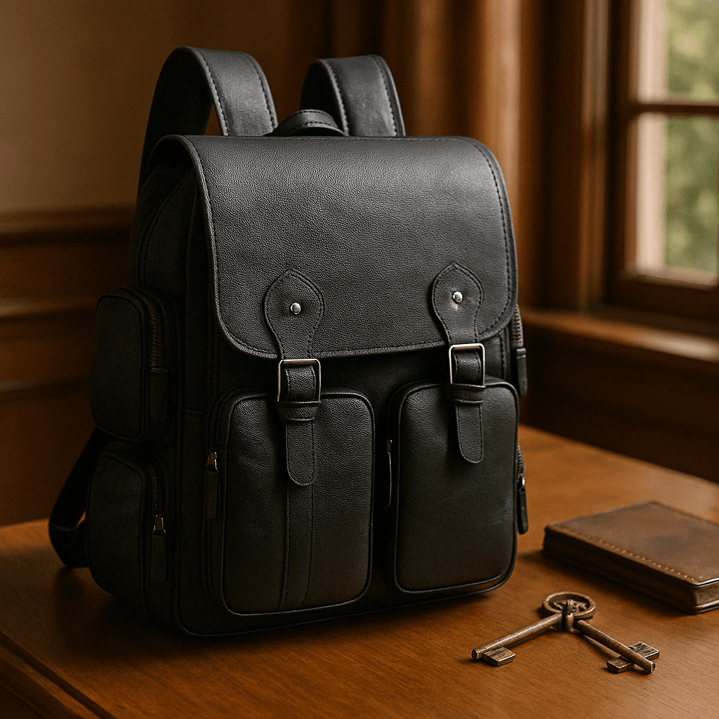 Black Utility Backpack with Buckles
